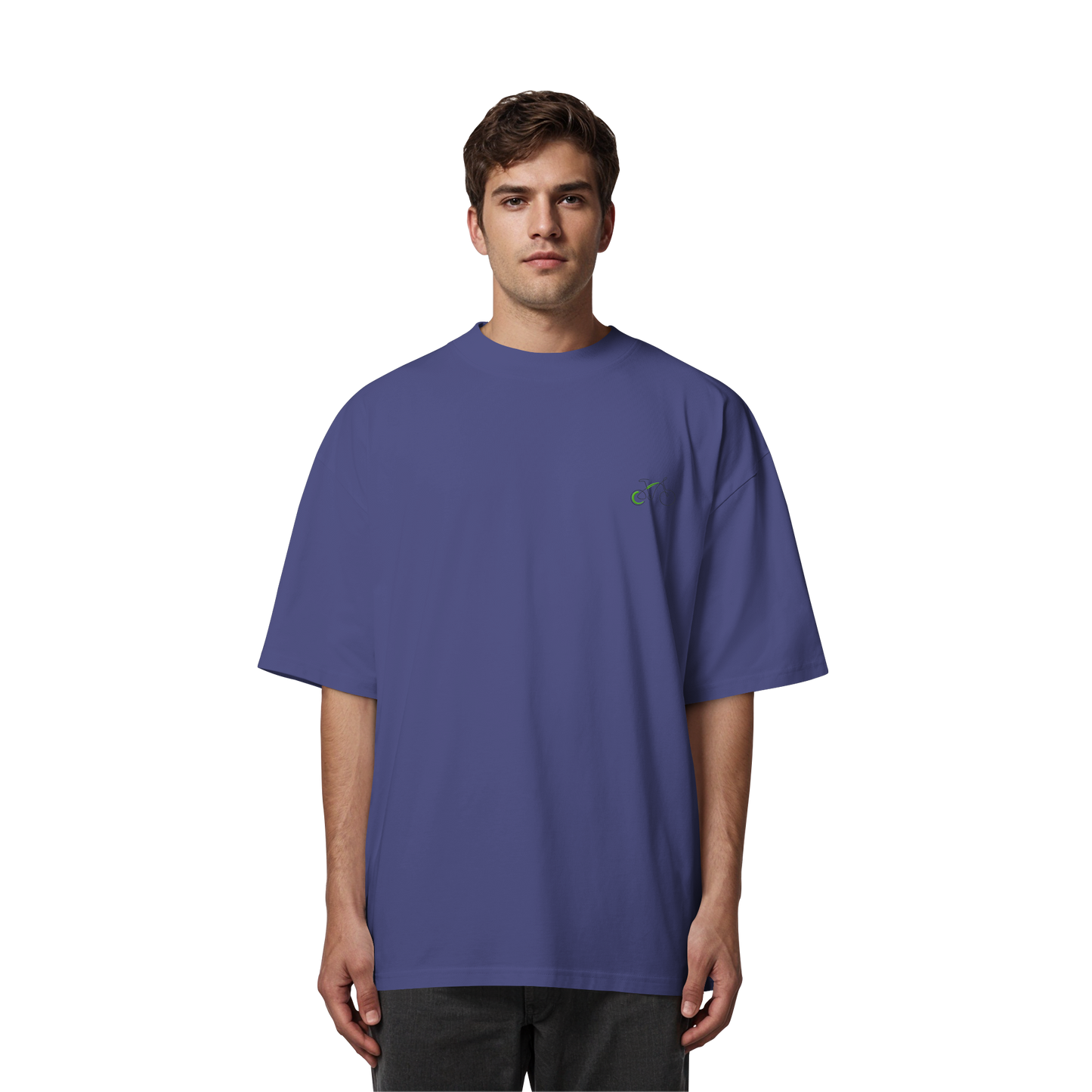 Organic Oversize Shirt - Fahrrad gestickt (grün)