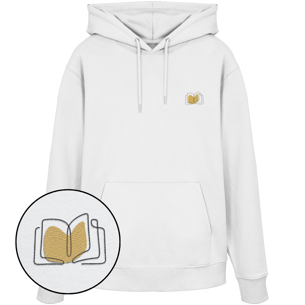 Organic Hoodie - Buch gestickt (beige)