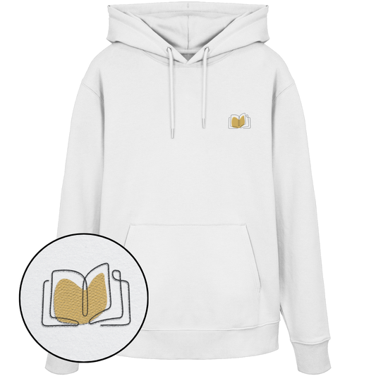 Organic Hoodie - Buch gestickt (beige)