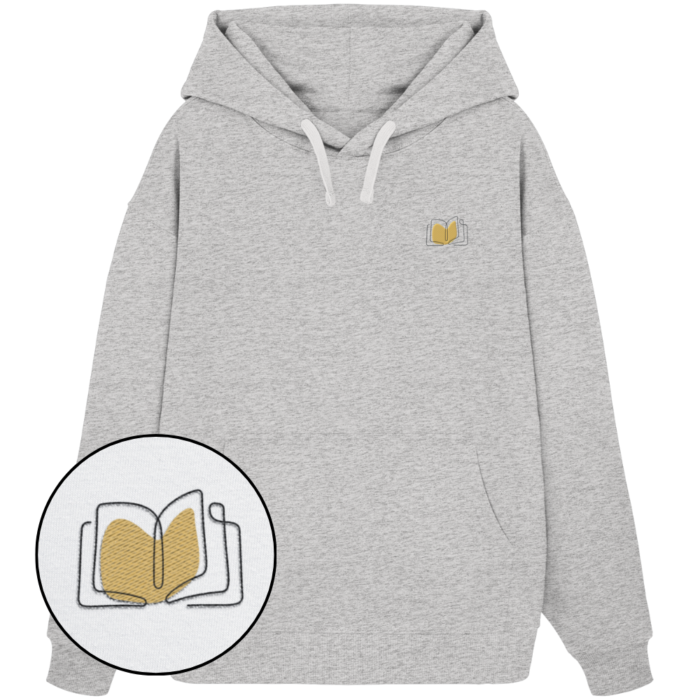 Organic Oversize Hoodie - Buch gestickt (beige)