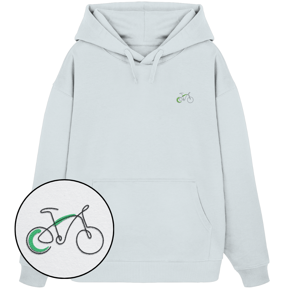 Organic Oversize Hoodie - Fahrrad gestickt (grün)