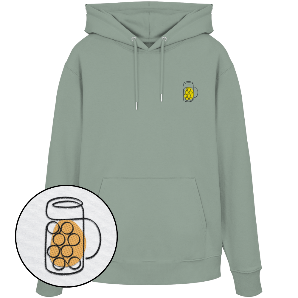 Organic Hoodie - Maßkrug gestickt (gelb)