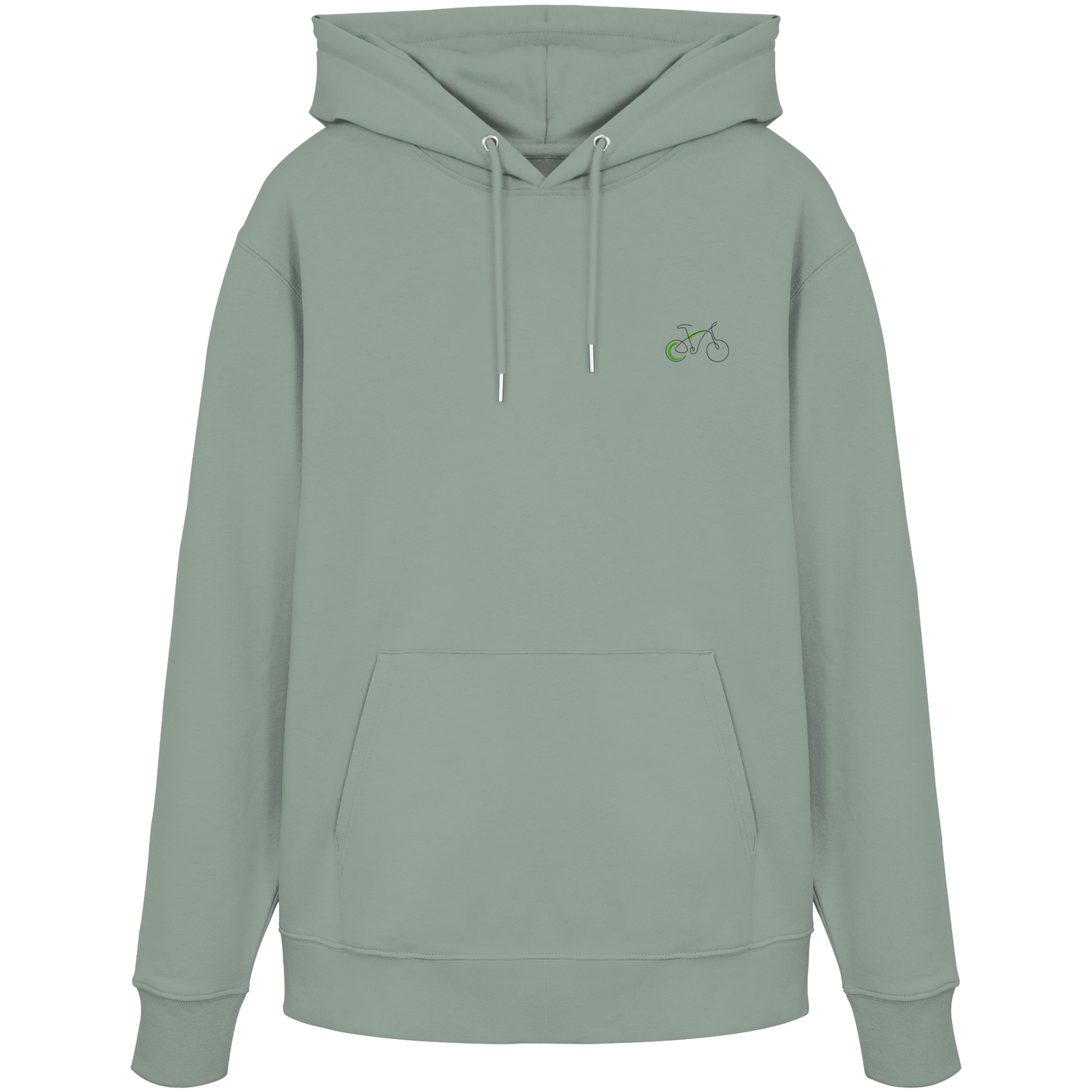 Organic Hoodie - Fahrrad gestickt (grün)
