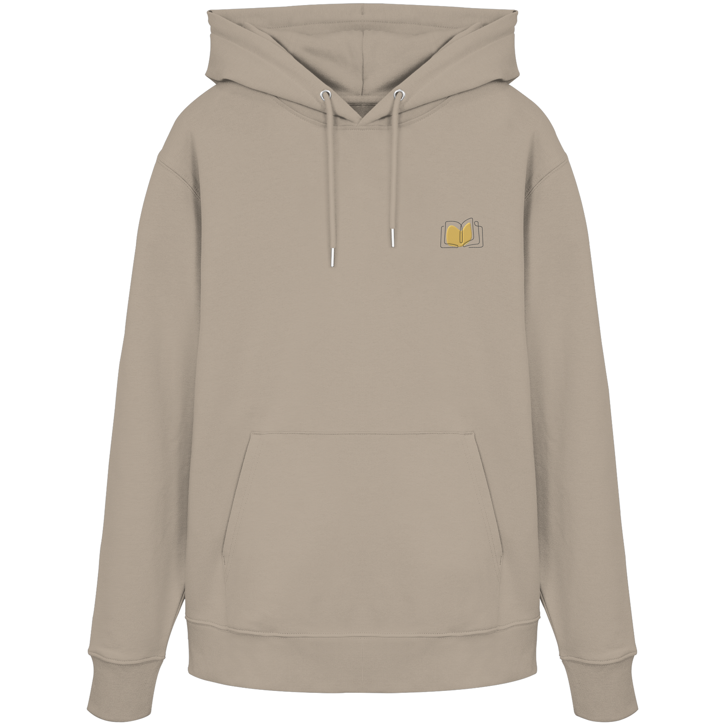 Organic Hoodie - Buch gestickt (beige)