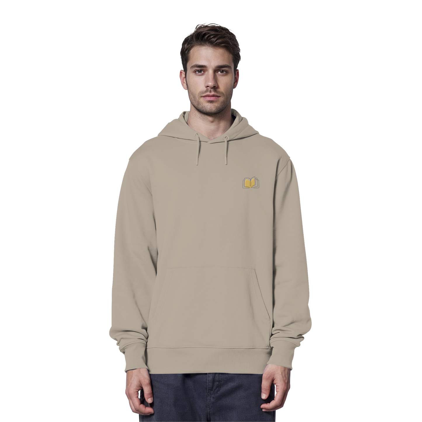 Organic Hoodie - Buch gestickt (beige)