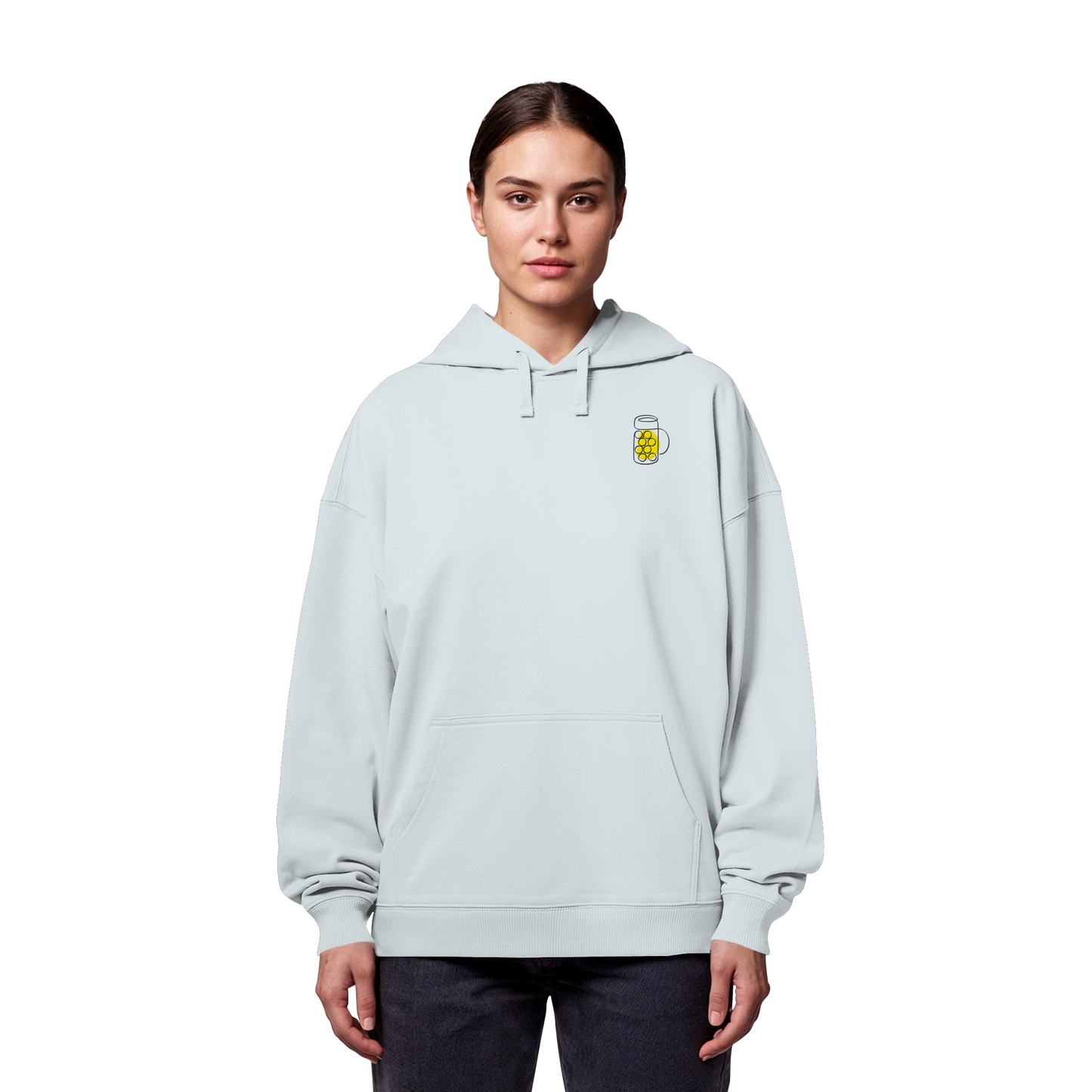 Organic Oversize Hoodie - Maßkrug gestickt (gelb)