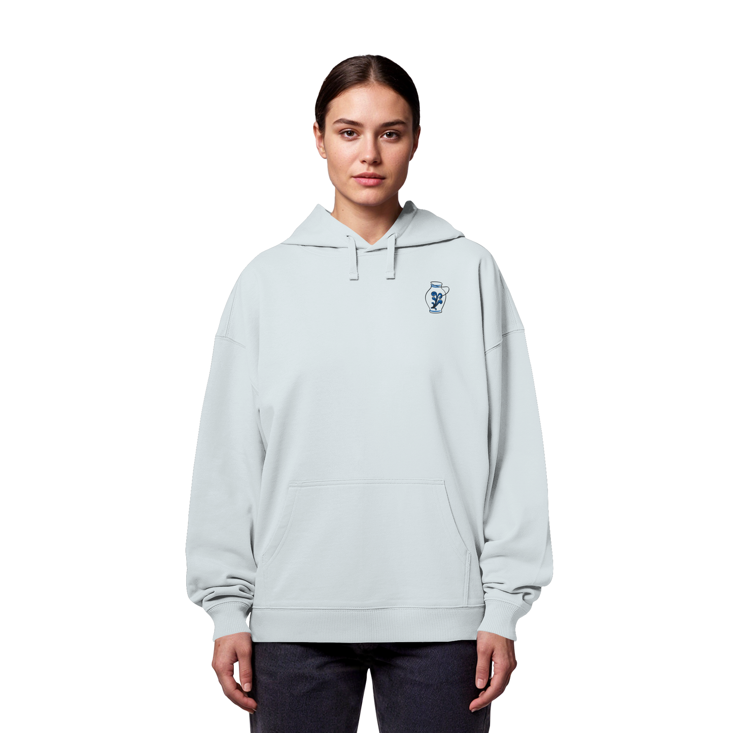Organic Oversize Hoodie - Bembel gestickt (blau)