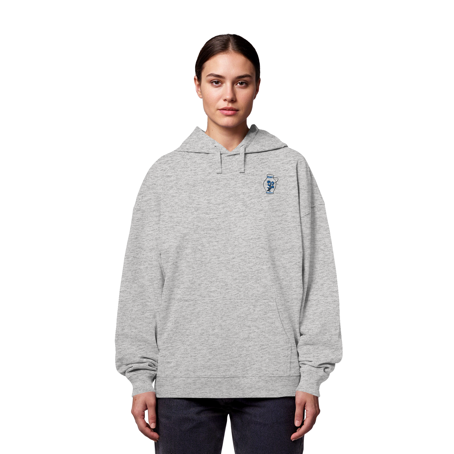 Organic Oversize Hoodie - Bembel gestickt (blau)