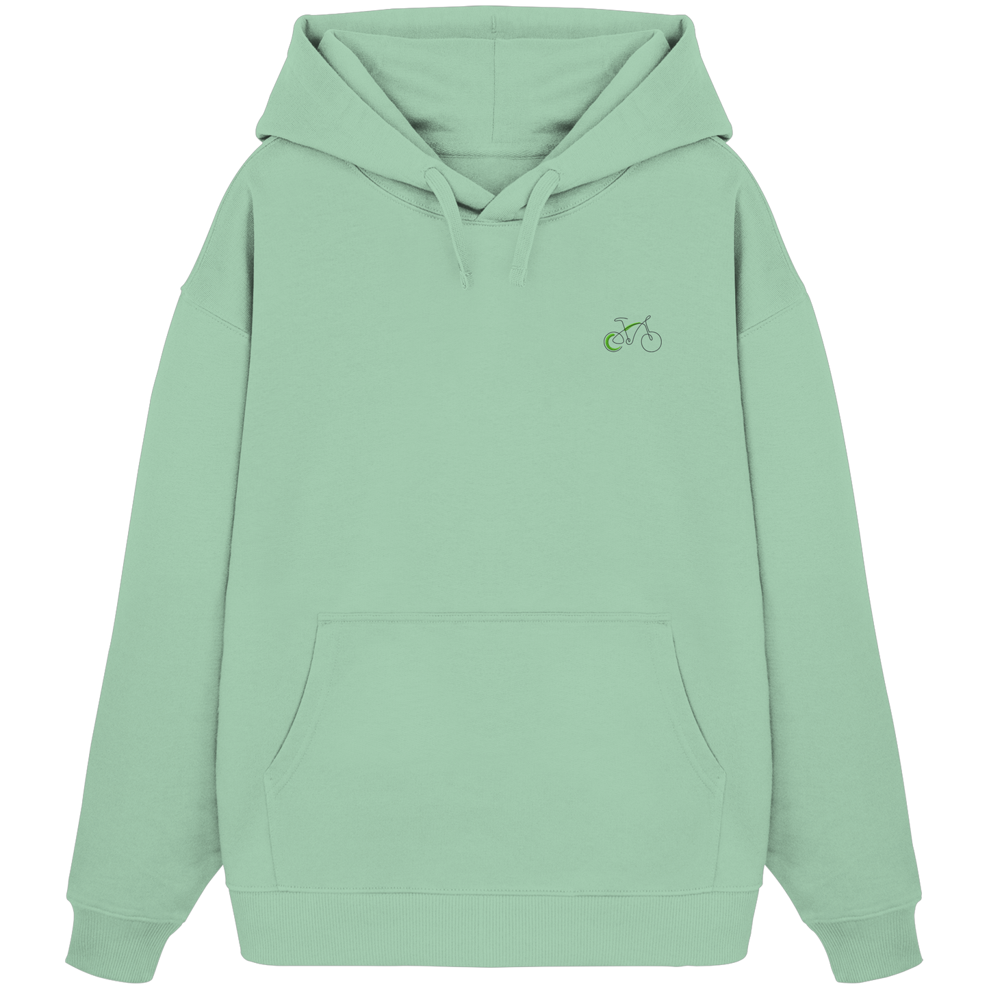 Organic Oversize Hoodie - Fahrrad gestickt (grün)