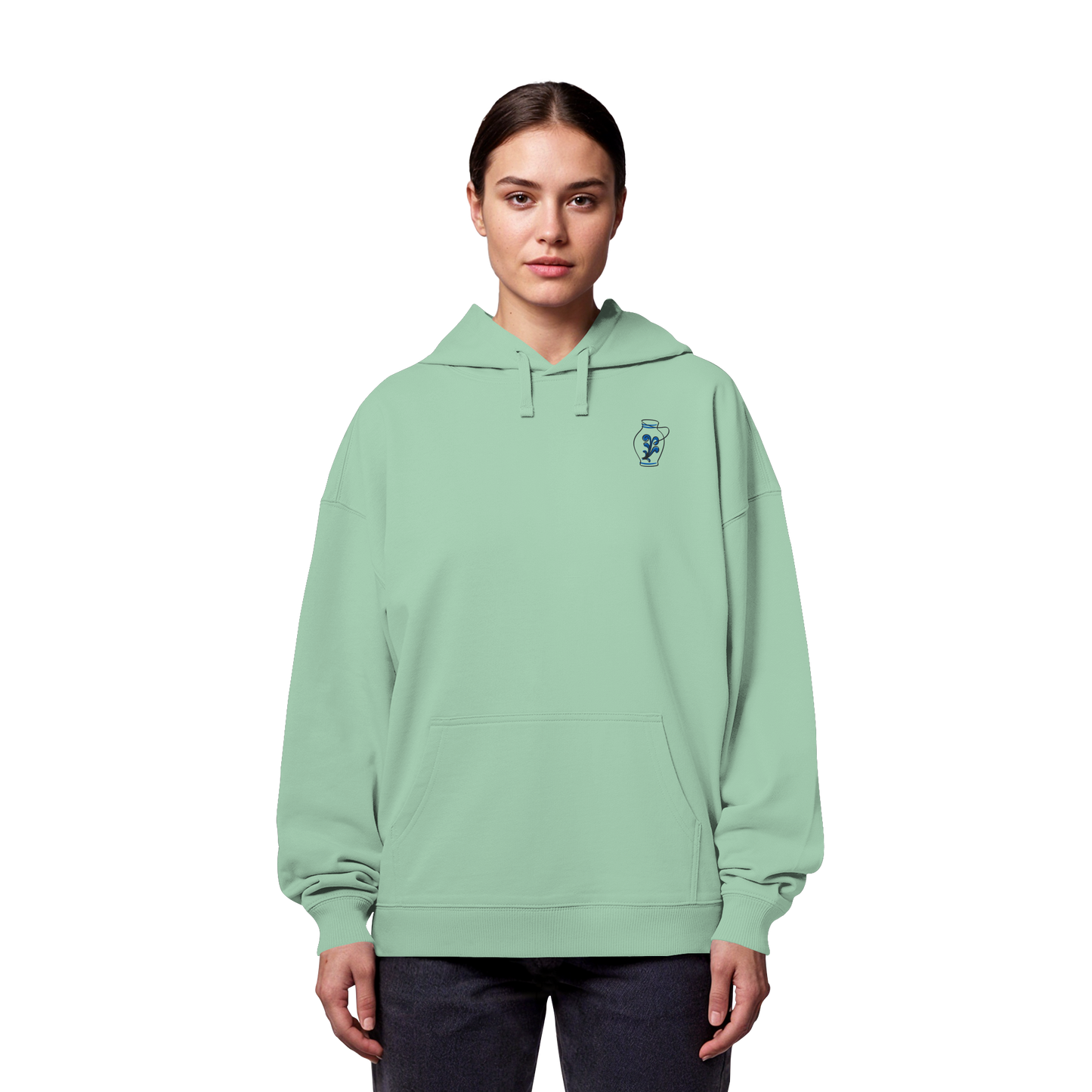 Organic Oversize Hoodie - Bembel gestickt (blau)