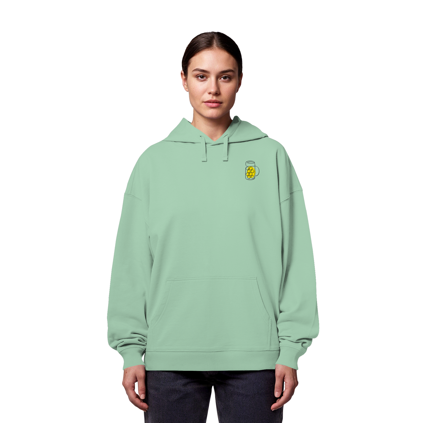 Organic Oversize Hoodie - Maßkrug gestickt (gelb)