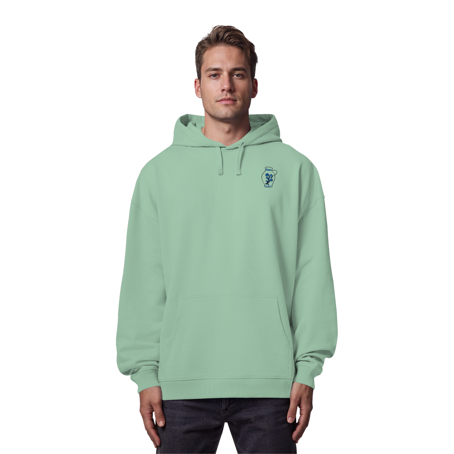 Organic Oversize Hoodie - Bembel gestickt (blau)