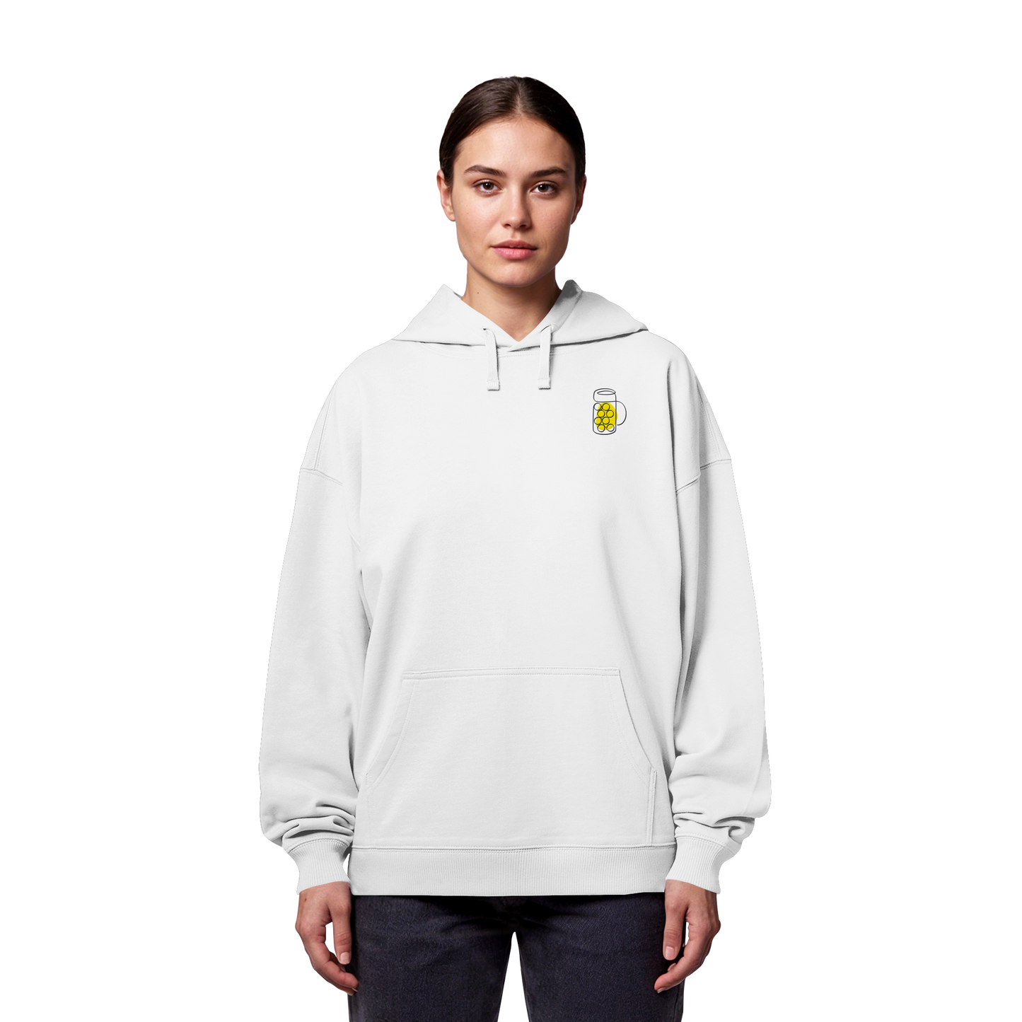 Organic Oversize Hoodie - Maßkrug gestickt (gelb)