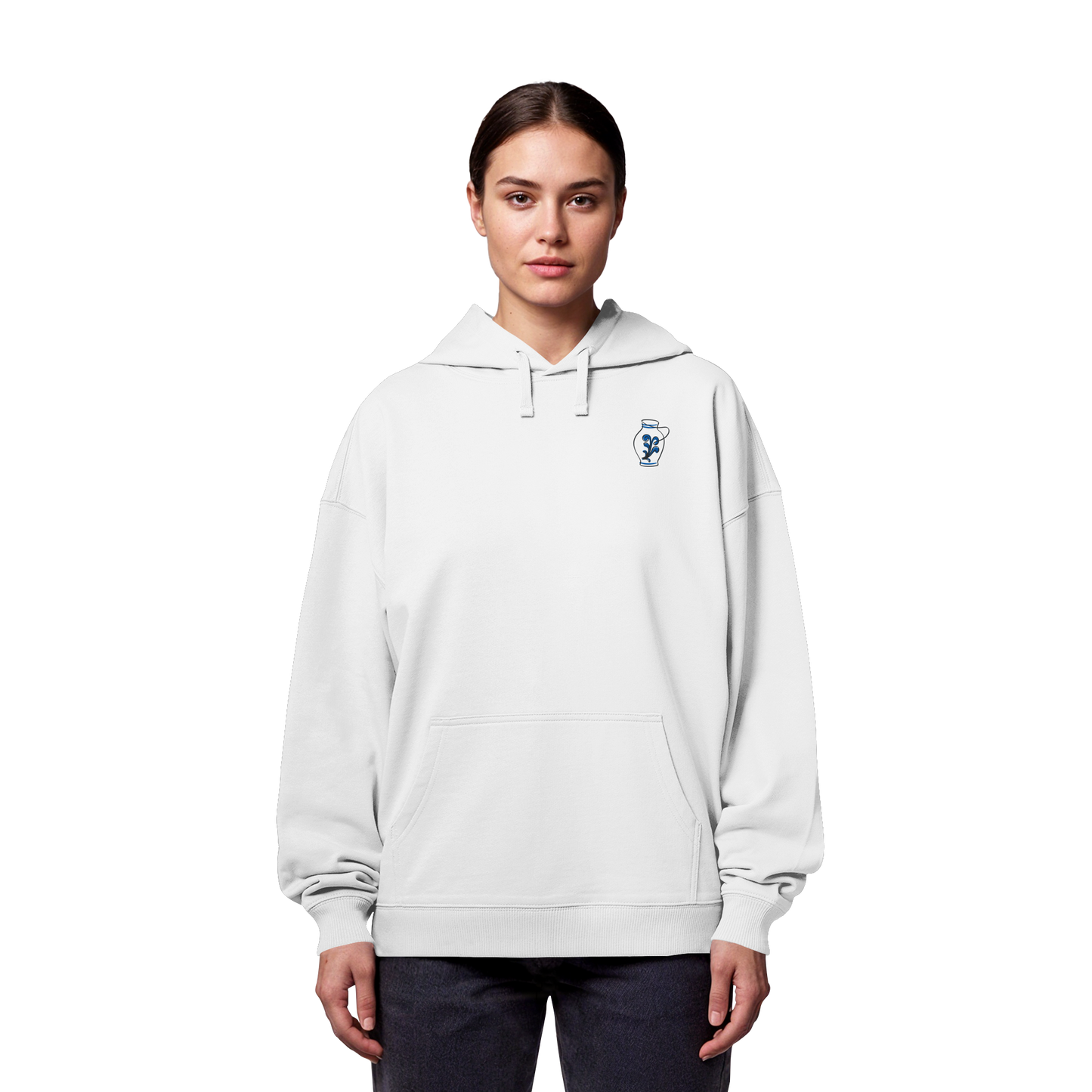 Organic Oversize Hoodie - Bembel gestickt (blau)