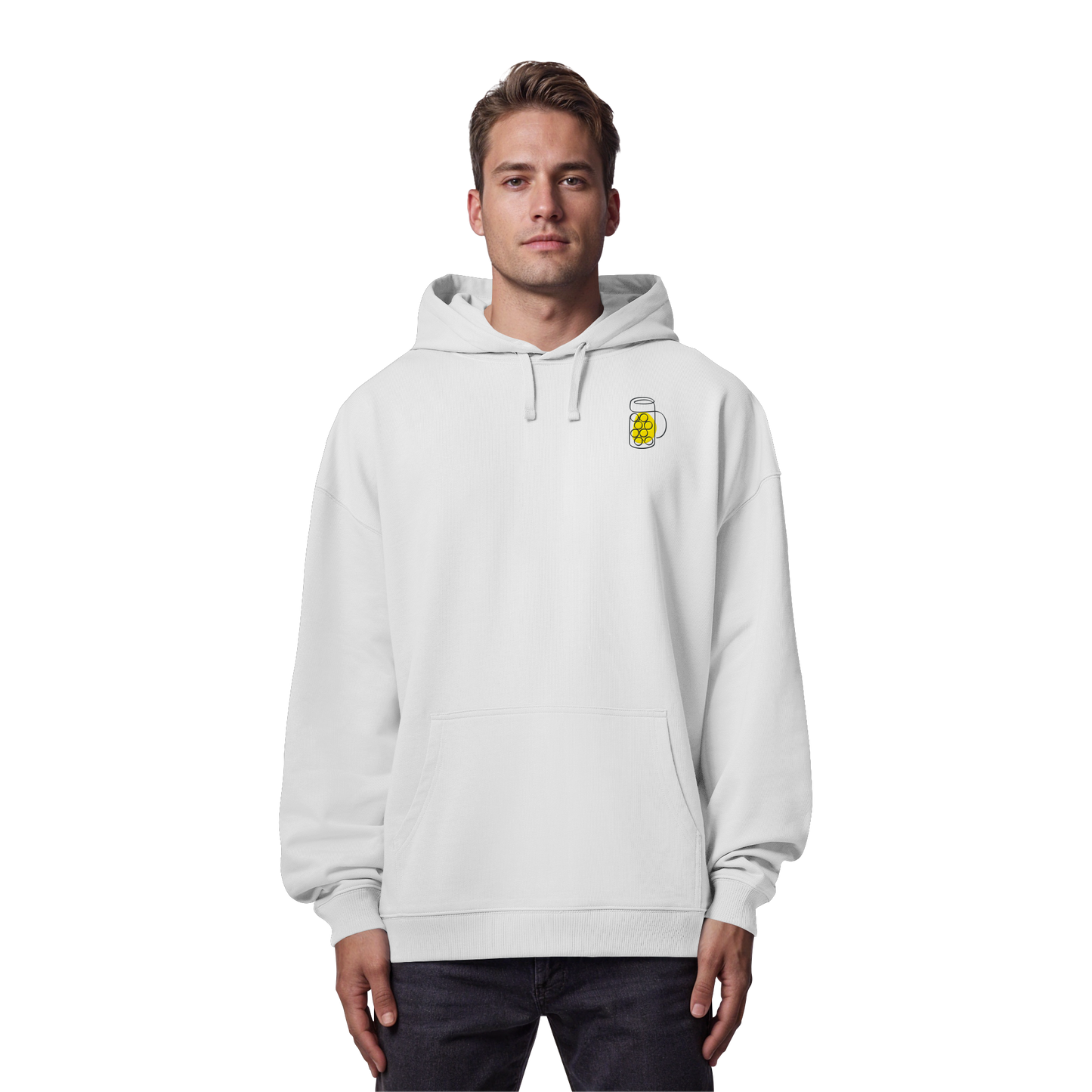 Organic Oversize Hoodie - Maßkrug gestickt (gelb)