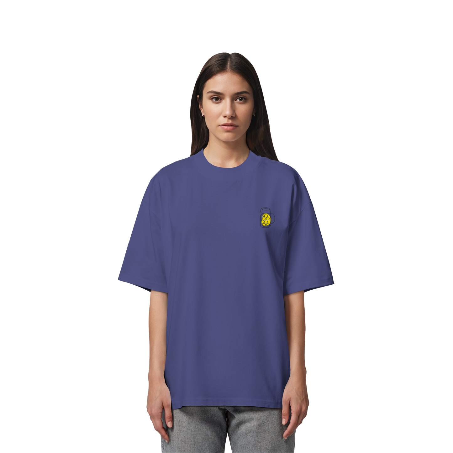 Organic Oversize Shirt - Maßkrug gestickt (gelb)