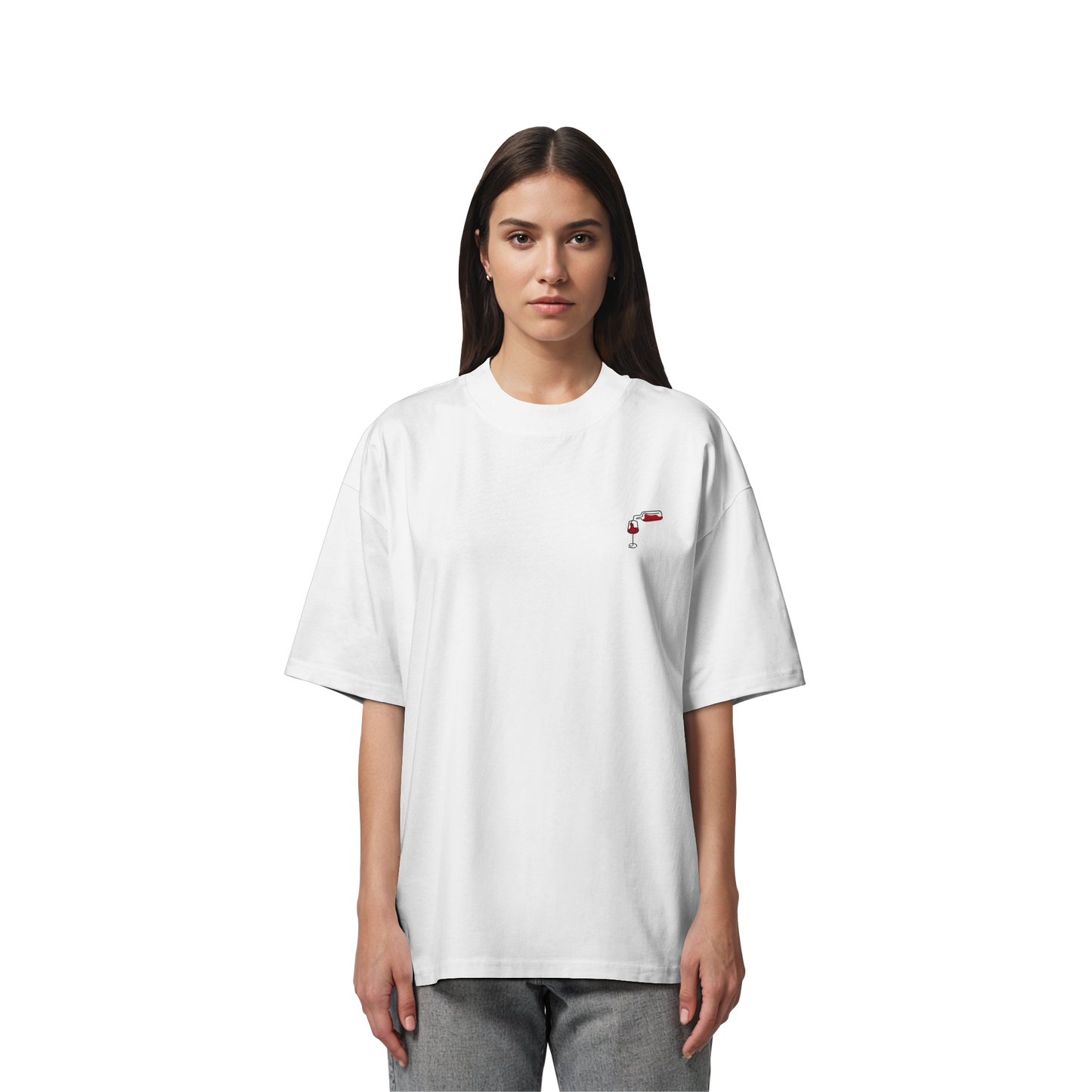 Organic Oversize Shirt - Wein gestickt (rot)